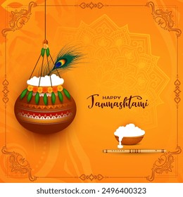 Happy Janmashtami religious Indian festival celebration card vector