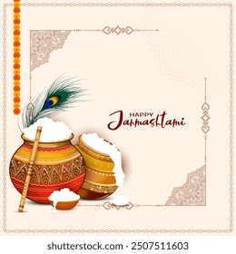 Happy Janmashtami religious Indian festival elegant background vector