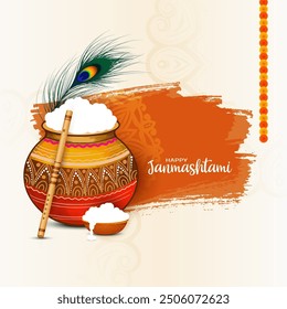 Happy Janmashtami traditional Indian festival celebration greeting background vector