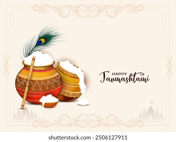 Happy Janmashtami traditional Indian festival celebration greeting background vector
