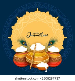 Happy Janmashtami traditional Indian festival celebration greeting background vector