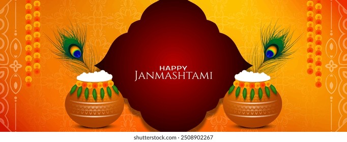 Happy Janmashtami traditional Indian festival celebration banner vector