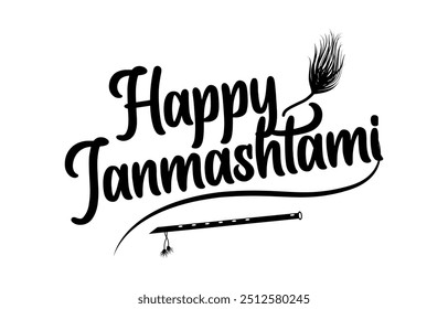 Feliz Ilustración vectorial de diseño de tipografía Janmashtami