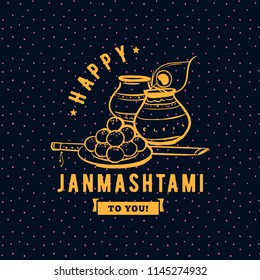 Happy Janmashtami. vector logo design. Usable as background, banner, greeting card, t-shirt, print. Indian holiday.