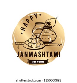 Happy Janmashtami. vector logo design. Usable as background, banner, greeting card, t-shirt, print. Indian holiday.