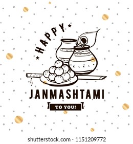Happy Janmashtami. vector logo design. Usable as background, banner, greeting card, t-shirt, print. Indian holiday.