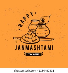 Happy Janmashtami. vector logo design. Usable as background, banner, greeting card, t-shirt, print. Indian holiday.