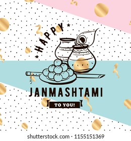 Happy Janmashtami. vector logo design. Usable as background, banner, greeting card, t-shirt, print. Indian holiday.