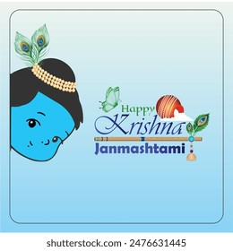 Happy Janmashtami vector Typographic Design Illustration with Krishna head