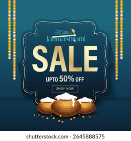Happy janmashtmi sale banner with dahi handi. Vector illustration of Happy Krishna Janmashtami Sale social media feed template