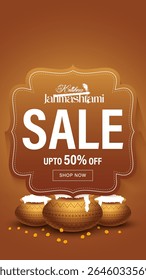 Happy janmashtmi sale banner with dahi handi. Vector illustration of Happy Krishna Janmashtami Sale social media feed template