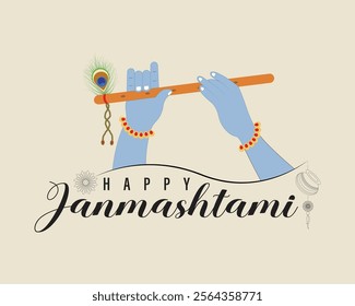 Happy Janmastami banner with krishna's flute 2D vector design . Indian biggest festival ever .