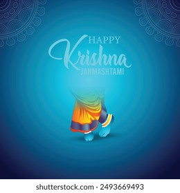 Happy janmshtami creative design concept with lord krishna play flute