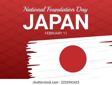 Happy Japan National Foundation Day on February 11 with Famous Japanese Landmarks and Flag in Flat Style Cartoon Hand Drawn Templates Illustration