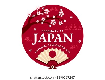 Happy Japan National Foundation Day Vector Illustration on February 11 with Famous Japanese Landmarks and Flag in Flat Kids Cartoon Background