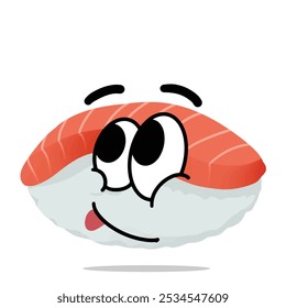 Ilustración de personaje de mascota de sushi japonés feliz. concepto lindo, juguetón, sabroso y delicioso. comida asiática tradicional, cocina japonesa, chapado y temas de mariscos