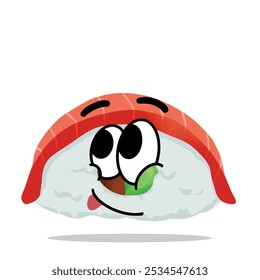 Ilustración de personaje de mascota de sushi japonés feliz. concepto lindo, juguetón, sabroso y delicioso. comida asiática tradicional, cocina japonesa, chapado y temas de mariscos