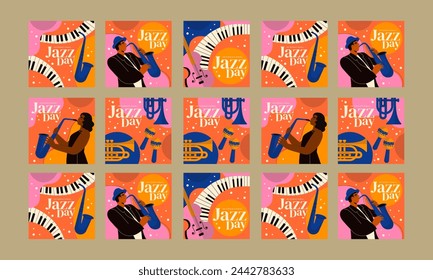 diseño plano de vector de plantilla de música en vivo de jazz feliz