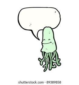 happy jellyfish with speech bubble cartoon