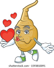 Happy jerusalem artichoke cartoon character mascot with heart