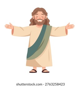 Happy Jesus Christ Standing with Open Arms, perfect for religious greeting cards for kids