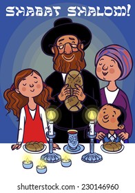 Happy Jewish Family Celebrating Shabbat