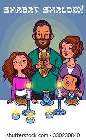 Happy Jewish Family Celebrating Shabbat