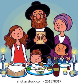 Happy Jewish Family Selebrated Pesah Seder