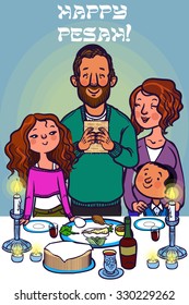Happy jewish family selebrated Pesah Seder