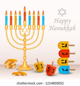 Happy jewish hanukkah concept background. Realistic illustration of happy jewish hanukkah vector concept background for web design