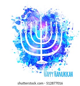 Happy Jewish holiday Hanukkah, greeting card. Vector illustration