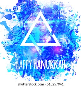 Happy Jewish holiday Hanukkah, greeting card. Vector illustration