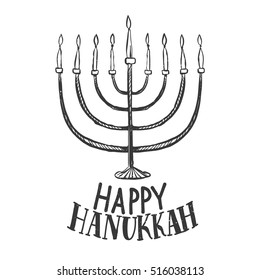 Happy Jewish holiday Hanukkah, greeting card. Vector illustration