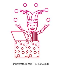 happy joker in the box with jester hat and balls trick