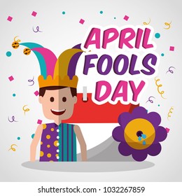 happy joker with prank flower and calendar april fools day