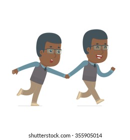 Happy and Joyful Character African American Teacher runs and drags his friend to show him something. Poses for interaction with other characters from this series