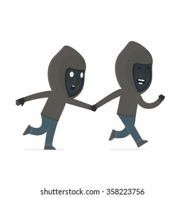 Happy and Joyful Character Anonymous Hackers runs and drags his friend to show him something. Poses for interaction with other characters from this series