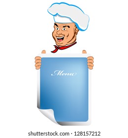 Happy joyful Chef and design your menu.Vector