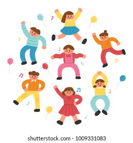 happy joyful dancing children characters hand drawing style vector illustration flat design