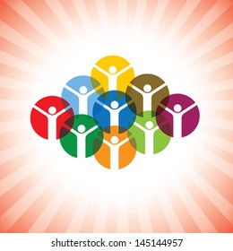 happy, joyful, excited children or people celebrating- vector graphic. The illustration can also represent concept of employee unit celebrating success, inspired community members, playful children