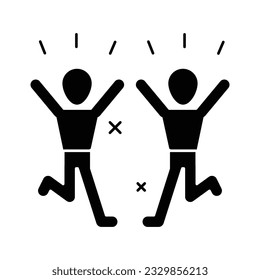 Happy and joyful people group glyph icon vector. Fun, enjoy, good mood, celebrate, happy, success symbol. Youth and sport day vector illustration for game interface, web, graphic design, UI, and app.