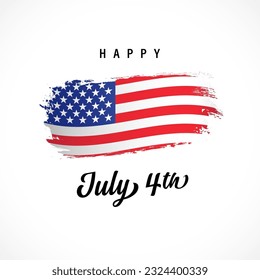Happy July 4th, Happy 4 th of July creative logo. Fourth of July USA Independence Day greetings. T shirt graphic, gift design elements with brushing stroke style. Isolated icon. Welcome to USA idea.