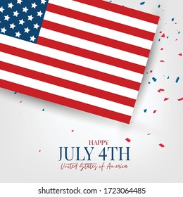 Happy July 4th Independence day celebration banner. USA national holiday design concept with a flag. Vector illustration.