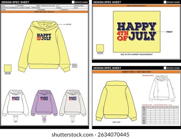 HAPPY JULY DTF PRINT ON PREMIUM LOOK OVERSIZE HOODIE EDITABLE EMPTY TECHPACK MEASUREMENT TEMPLATE