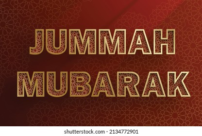Happy Jummah Mubarak gold Arabic calligraphy with Beautiful Moon and Islamic Pattern design on paper color background. The meaning is : Blessed Holy Friday