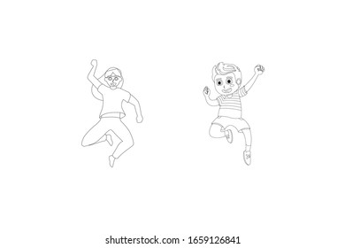 Happy To Jump Activity Vector Outline Illustration