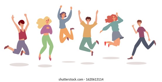 Group Young Happy People Jumping Having Stock Vector (Royalty Free ...