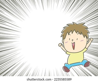 Happy jumping boy and concentration line text space