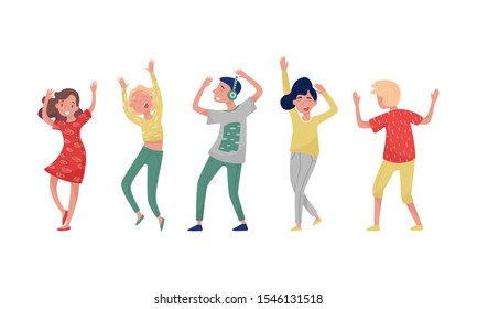 Happy Jumping Boys Girls Vector Illustrations Stock Vector (Royalty ...