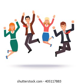Happy Jumping Business People Celebrating Their Success. Flat Style Vector Illustration.